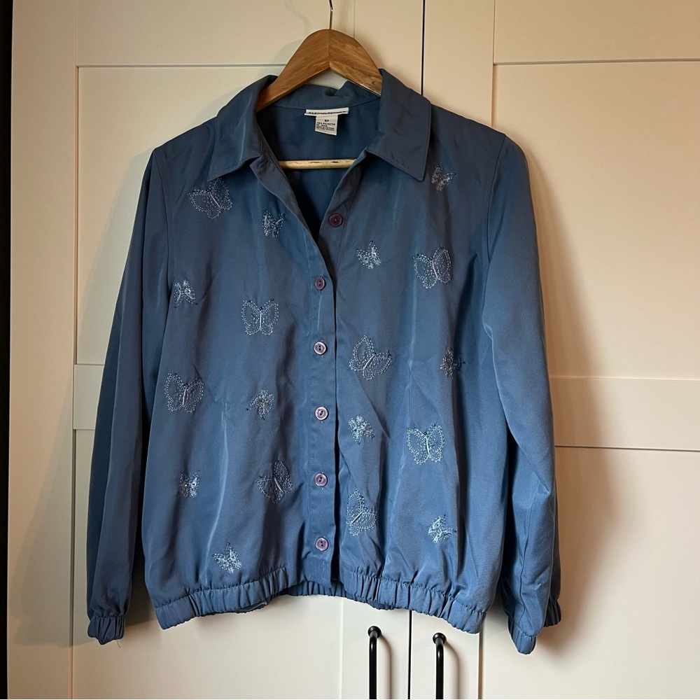 Vintage Y2K Butterfly Blue Embroidered Bomber Jacket